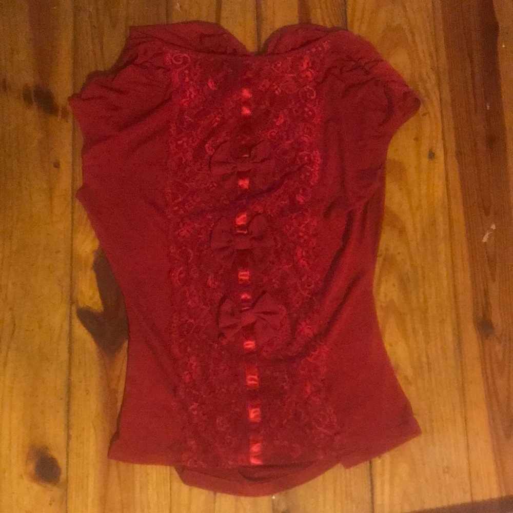 Gorgeous red shirt with back bows and lace
